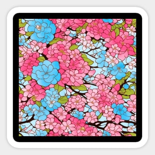 colorful floral trees abstract soft paint Japanese style unique Sticker